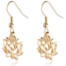 Lotus Flower Stainless Steel Dangle Earrings