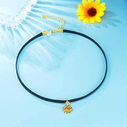 KUTOLAKI Dainty Sunflower Choker Necklace for Women, Vintage Black Weave Chocker Necklace With Golden Sunflower Pendant For Girls