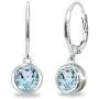Sterling Silver Genuine or Synthetic Gemstone 6mm Round Bezel-Set Dangle Leverback Earrings