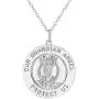 925 Sterling Silver Guardian Angel Round Medal Religious Pendant Necklace 19''