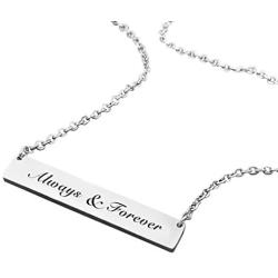 ZUNON Necklace Engraved Always & Forever Wedding Anniversary Bar Necklaces Girlfrined Charm Pendant