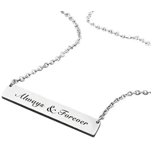 ZUNON Necklace Engraved Always & Forever Wedding Anniversary Bar Necklaces Girlfrined Charm Pendant