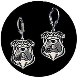 Bulldog Sterling Silver Necklace Dangle Earrings Set by Ginger Lyne Ears Down Puppy Dog Pet Pendant Box Chain Doggie Animal Paw Print Heart Jewelry for Mom Women Girls Teens