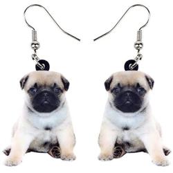 NEWEI Acrylic Fashion Puppy Pug Dog Dangle Earrings Big Long Drop For Women Kid Sweet Animal Jewelry Gift Charm