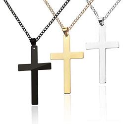 Cross Necklace, 3PACK Stainless Steel Cross Pendant Necklace Adjustable Unisex Cross Charm Mirror Polished Cross Chain Necklace Plain Birthday Valentine Gift for Man & Woman – Silver Black Gold