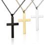 Cross Necklace, 3PACK Stainless Steel Cross Pendant Necklace Adjustable Unisex Cross Charm Mirror Polished Cross Chain Necklace Plain Birthday Valentine Gift for Man & Woman – Silver Black Gold