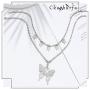 Ckecharfa Layered Rhinestone Pendant Necklace Sparkly Silver Butterfly Necklaces Chain Collar Full Crystal Choker Chains Adjustable Jewelry for Women and Girls