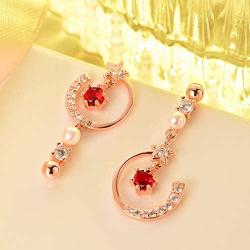 MadeOne 18K gold plating 925 Sterling Silver Cubic Zirconia Asymmetric Moon and Star dangle drop earrings for women Jewelry Christmas gifts with Box Packing