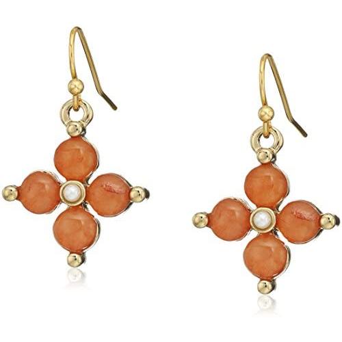 1928 jewelry 14k gold tone semi precious gemstone carnelian drop earrings