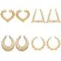 4 Pairs Bamboo Hoop Earrings Set Large Heart Square Geometric Earrings Oversized Gold Hollow Out Bamboo Drop Earrings Set Hip-Pop Jewelry Set Party Costume Accessory for Women Girls 4 Pairs Bamboo Hoop Earrings Set Large Heart Square Geometric Earrings Oversized Gold Hollow Out Bamboo Drop Earrings Set Hip-Pop Jewelry Set Party Costume Accessory for Women Girls