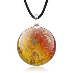 Suvani Jewelry Hand Blown Venetian Murano Glass Stardust Round Puff Pendant Necklace, 18-20 inches