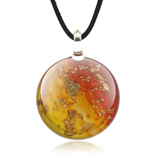 Suvani Jewelry Hand Blown Venetian Murano Glass Stardust Round Puff Pendant Necklace, 18-20 inches