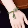 LOOPIG Retro Natural Green Jade Dongling Flower Adjustable Bracelet Jewellery Hand Knitted Amulet