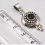 SilverStarJewel 925 Sterling Silver 7 x 7 mm Black Onyx Antique Style Pendant 1.4''