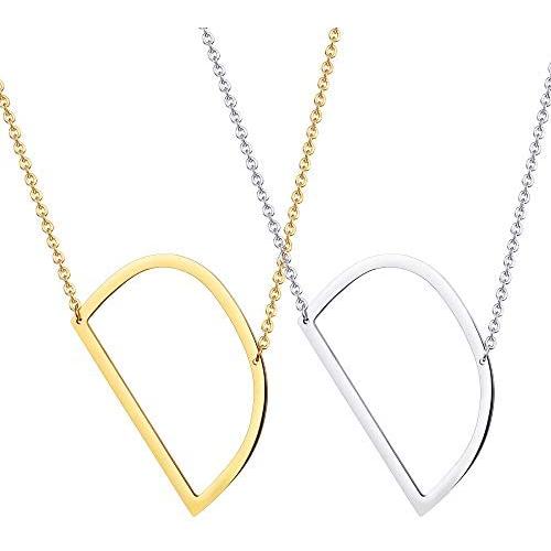 LOYALLOOK Large Sideways Initial Necklace for Women Big Letter Script Name Stainless Steel Pendant Letter Necklace