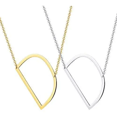 LOYALLOOK Large Sideways Initial Necklace for Women Big Letter Script Name Stainless Steel Pendant Letter Necklace