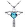 Angel Wings Cross Pendant Necklace Crystal Heart Crucifix Chain Jewelry for Womnen and Girls (Blue)