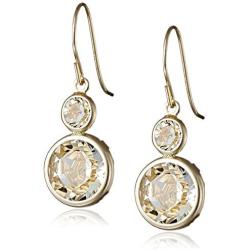 Jewelili 10K Yellow Gold 4MM and 8MM Round Clear Swarovski Crystal Dangle Earrings