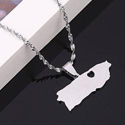 Stainless Steel Silver Color Puerto Rico Map Pendant Necklaces For Women Puerto Ricans Map Chain Jewelry