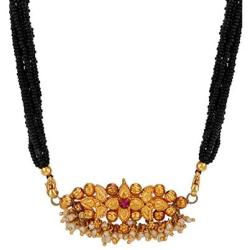 Efulgenz Mangalsutra Indian Gold Plated Multistrand Black Beaded Pearl Pendant Wedding Choker Necklace Jewelry