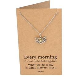 Quan Jewelry Yoga Lotus Flower Necklace with Om Symbol, Happy Birthday Gifts Ideas for Mom, Daughter, Women with Inspirational Quote on Gift Card (Two-tone)