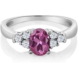 Gem Stone King 925 Sterling Silver Pink Tourmaline and White Topaz Womens Engagement Ring (0.74 Cttw, Available 5,6,7,8,9)