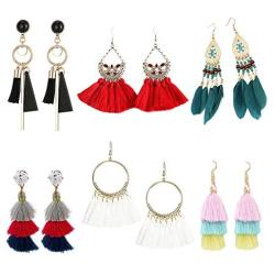 TD.IVES 6 Pairs Tassel Thread Earrings,Dangle Earring for Women, Bohemian Dangle Drop Earring Set for Women Girls Statement Fashion Jewelry