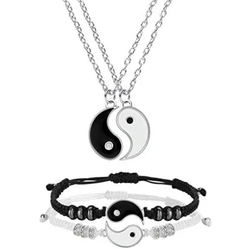 Hicarer Yin Yang Friend or Couple Bracelet with Necklace Set, 2 Pieces Matching Yin Yang Adjustable Cord Bracelet, 2 Pieces Yin Yang Couple Pendant Necklace Chain for Friendship Boyfriend Girlfriend Hicarer Yin Yang Friend or Couple Bracelet with Necklace Set, 2 Pieces Matching Yin Yang Adjustable Cord Bracelet, 2 Pieces Yin Yang Couple Pendant Necklace Chain for Friendship Boyfriend Girlfriend