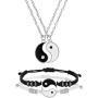 Hicarer Yin Yang Friend or Couple Bracelet with Necklace Set, 2 Pieces Matching Yin Yang Adjustable Cord Bracelet, 2 Pieces Yin Yang Couple Pendant Necklace Chain for Friendship Boyfriend Girlfriend