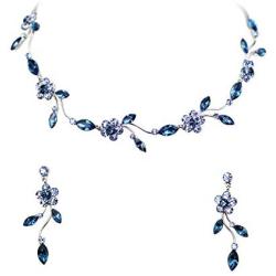 Faship Gorgeous Rhinestone Crystal Floral Necklace Earrings Set