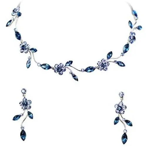 Faship Gorgeous Rhinestone Crystal Floral Necklace Earrings Set Faship Gorgeous Rhinestone Crystal Floral Necklace Earrings Set