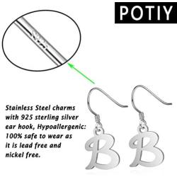POTIY Silver Initial Earrings Fashion Alphabet Letter Earrings for Women Girls 26 Initials Jewelry Gift