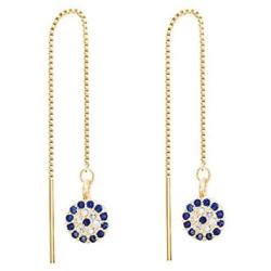 SLUYNZ 925 Sterling Silver Round Eye Dangle Earrings Chain for Women Teen Girls Evil Eye Threader Earrings