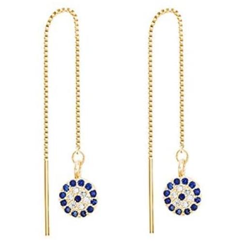 SLUYNZ 925 Sterling Silver Round Eye Dangle Earrings Chain for Women Teen Girls Evil Eye Threader Earrings