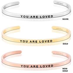 MantraBand Bracelet - You are Loved - Inspirational Engraved Adjustable Mantra Band Cuff Bracelet - Silver, Gold, Rose Gold - Gifts for Women