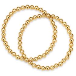 ISAACSONG.DESIGN Women Men Beaded Couple Bracelet, Stainless Steel Gold Bead Ball Stacking Elastic Bracelet Jewelry