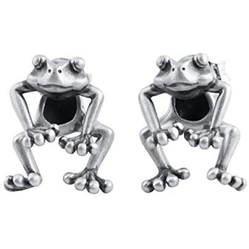 LOVECOM 2 Piece Frog 925 Sterling Silver Dangle Post Earrings for Women Girls Cute Frog Vintage Animal Earring Jewelry Gifts( 2 Ways To Wear)