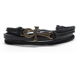 Orti Jewelry Original Fashion Bracelet – Handmade Leather, Metal & Rope Bangle, Stylish Design, Unisex Jewelry, Adorable Romantic Idea – Ankh Rope and Leather Adjustable Unisex Charm Bracelet
