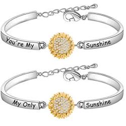 HOLLP Distance Sunflower Bracelet Set For Women Girl Friendship Jewelry You are My Sunshine My Only Sunshine Bracelet Mother Daughter Bracelet Birthday Mothers Day Jewelry