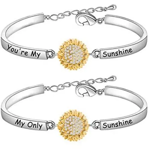 HOLLP Distance Sunflower Bracelet Set For Women Girl Friendship Jewelry You are My Sunshine My Only Sunshine Bracelet Mother Daughter Bracelet Birthday Mothers Day Jewelry HOLLP Distance Sunflower Bracelet Set For Women Girl Friendship Jewelry You are My Sunshine My Only Sunshine Bracelet Mother Daughter Bracelet Birthday Mothers Day Jewelry