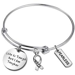 SIDIMELO Cancer Survivor Gift Cancer Fighter Gift Life is Tough But I am Tougher Cancer Awareness Inspirational Daily Reminder Awareness Ribbon Charm Cancer Survivor Bracelet