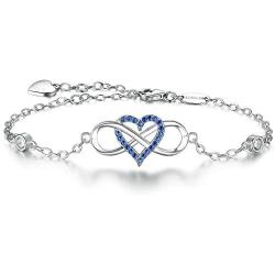 BlingGem Bracelet for Women 925 Sterling Silver Something Blue Gemstone Pink Cubic Zirconia Infinity Heart Charm Bracelet Wedding Anniversary Mothers Gift for Women Mom