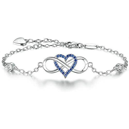 BlingGem Bracelet for Women 925 Sterling Silver Something Blue Gemstone Pink Cubic Zirconia Infinity Heart Charm Bracelet Wedding Anniversary Mothers Gift for Women Mom