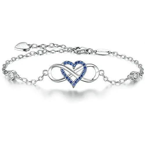 BlingGem Bracelet for Women 925 Sterling Silver Something Blue Gemstone Pink Cubic Zirconia Infinity Heart Charm Bracelet Wedding Anniversary Mothers Gift for Women Mom BlingGem Bracelet for Women 925 Sterling Silver Something Blue Gemstone Pink Cubic Zirconia Infinity Heart Charm Bracelet Wedding Anniversary Mothers Gift for Women Mom