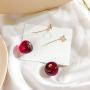 ONEYIM 3D Red Cherry Drop Earrings Cute Fruit Gold Dangle Earrings Charm Jewelry Gift Earrings for Women Girls