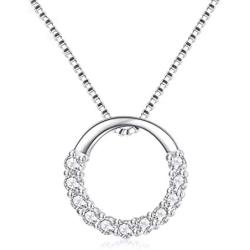 Aria Belle Sterling Silver Cubic Zirconia CZ Circle Pendant Necklace Jewelry Gift for Anniversary, Women, Mom, Wife