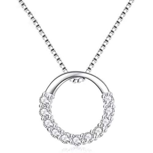 Aria Belle Sterling Silver Cubic Zirconia CZ Circle Pendant Necklace Jewelry Gift for Anniversary, Women, Mom, Wife