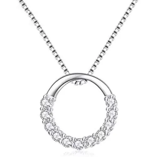 Aria Belle Sterling Silver Cubic Zirconia CZ Circle Pendant Necklace Jewelry Gift for Anniversary, Women, Mom, Wife