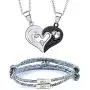 choice of all 4pcs Couple Bracelets Necklaces for Women Men Couple Gift Love Heart CZ Puzzle Matching Necklace Magnetic Couple Bracelets