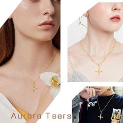 Aurora Tears 925 Sterling Silver Inverted Cross Necklace Women Men Upside Down St. Peter Cross Pendant 18K Gold/Black Gun Plated Christmas Birthday Jewelry DP0299